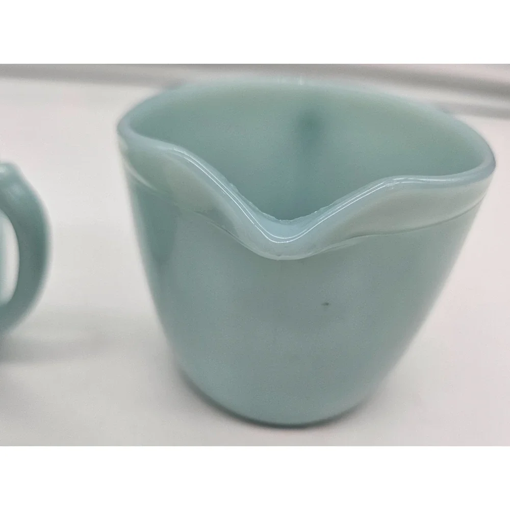 Fire-King Turquoise Blue Milk‎ Glass Creamer and Sugar Bowl Set Vintage USA MCM